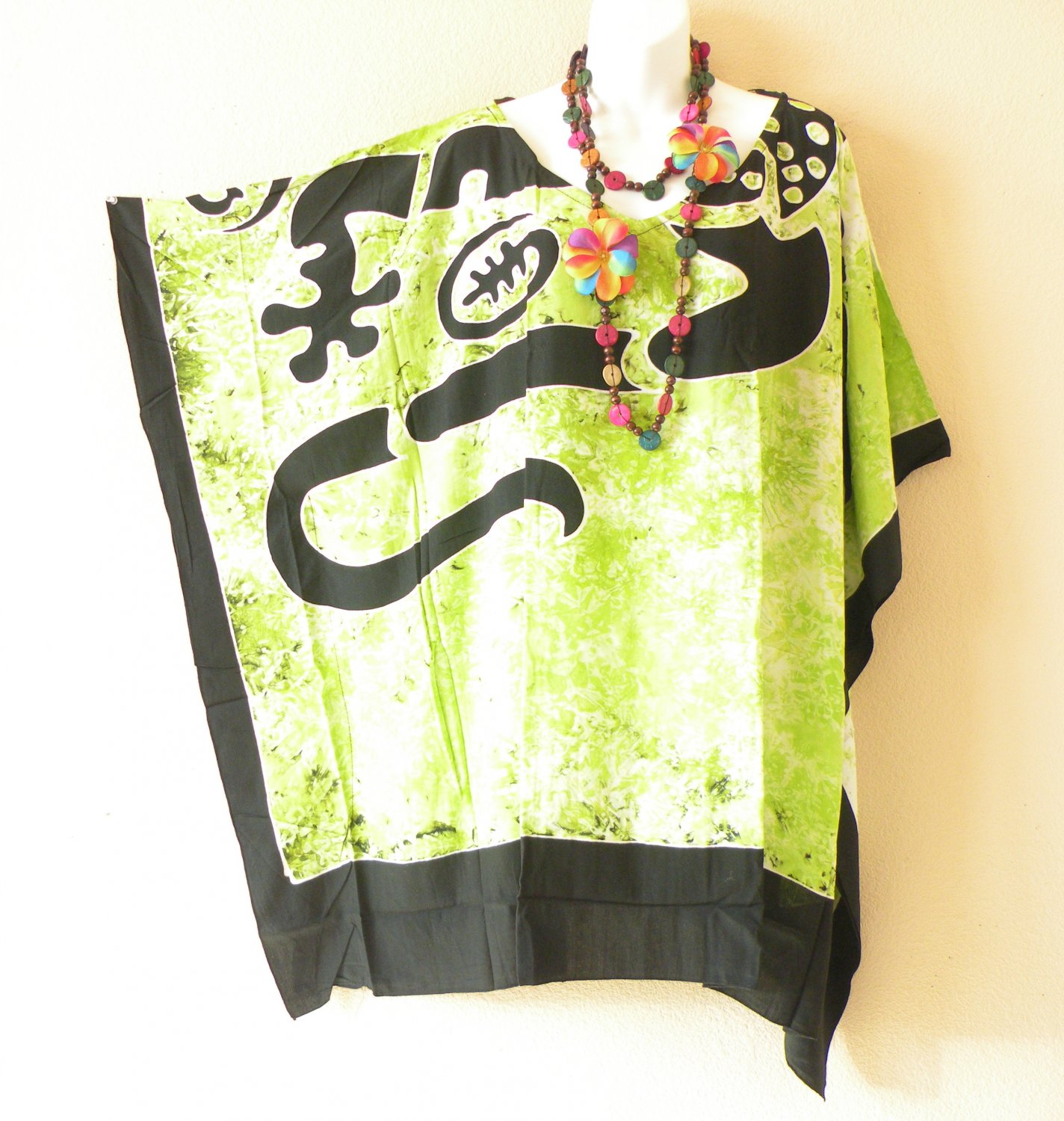 KB341 Gecko Batik Hand Painted Plus Kaftan Poncho Women Blouse Top - up to 7X