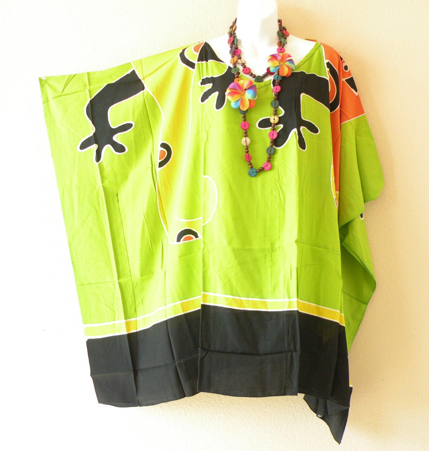 KB348 Gecko Batik Hand Painted Plus Kaftan Poncho Tunic Women Blouse Top up to 7X