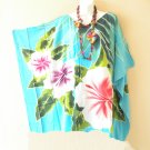 KB43 Aqua Hand Painted Caftan Kaftan Poncho Hippy Women Tunic Blouse Top up to 5X