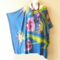 KB44 Blue Hand Painted Batik Women Plus Kaftan Poncho Tunic Women Blouse Top up to 5X