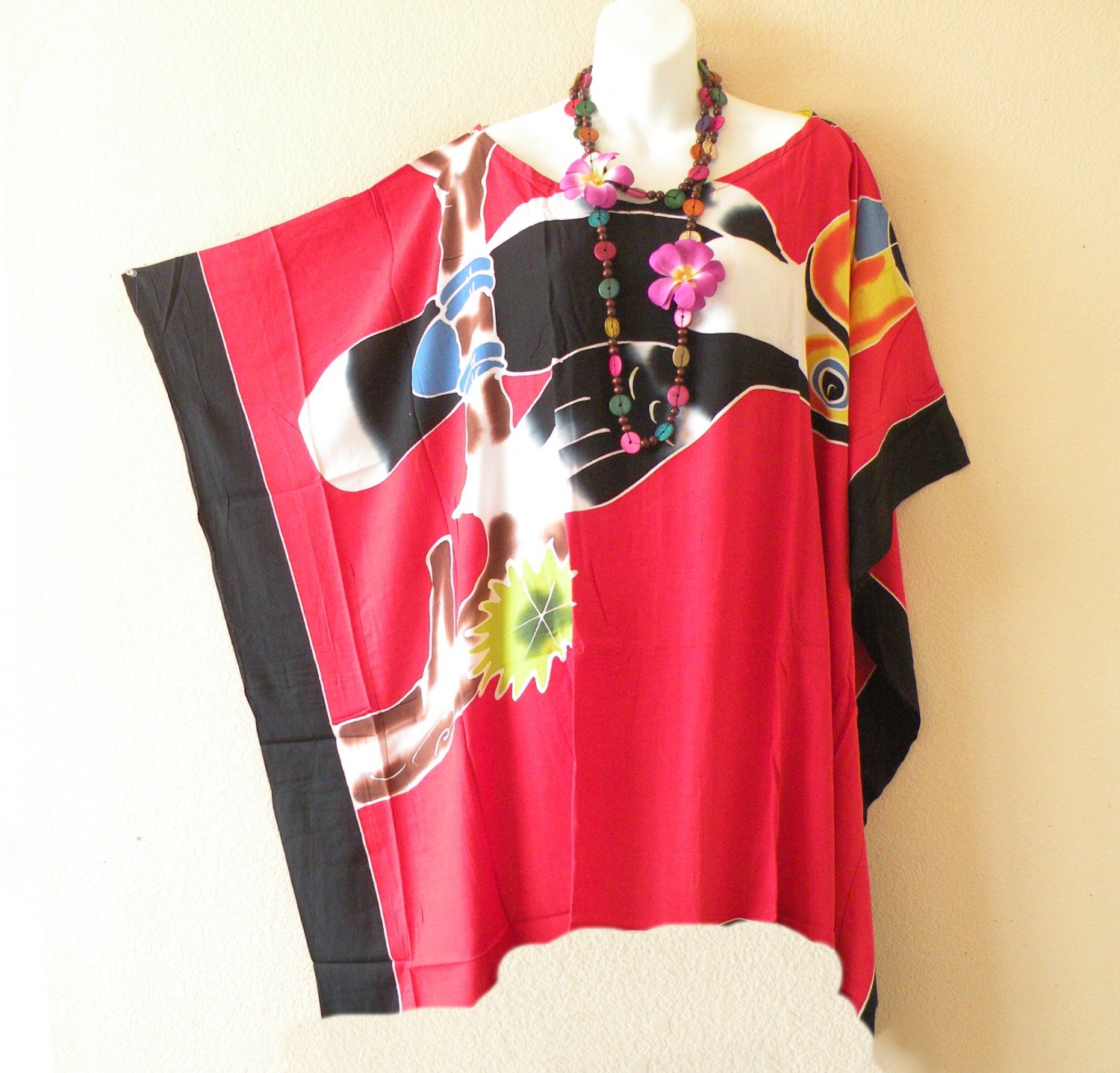 KB53 Toucan Hand Painted Plus Kaftan Poncho Hippy Women Blouse Top up to 5X