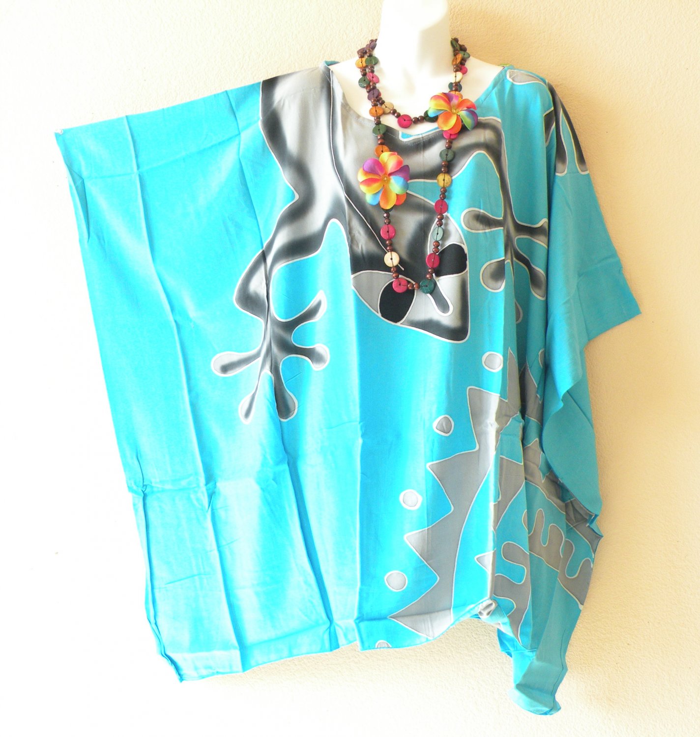 KB368 Gecko Hand Painted Plus Kaftan Poncho Tunic Women Blouse Top up to 7X