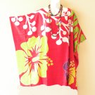 KB60 Red Hand Painted Batik Tunic Plus Kimono Poncho Hippy Women Blouse Top up to 5X