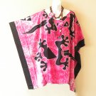 KB65 Pink Hand Painted Plus Kaftan Poncho Tunic Women Blouse Top up to 5X