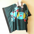 KB75 Green Gecko Hand Painted Women Kaftan Poncho VNeck Women Blouse Top up to 5X