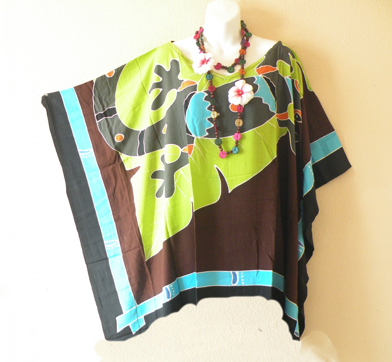 KB94 Gecko Hand Painted Batik Women Plus Kaftan Poncho Tunic Women Blouse Top up to 5X