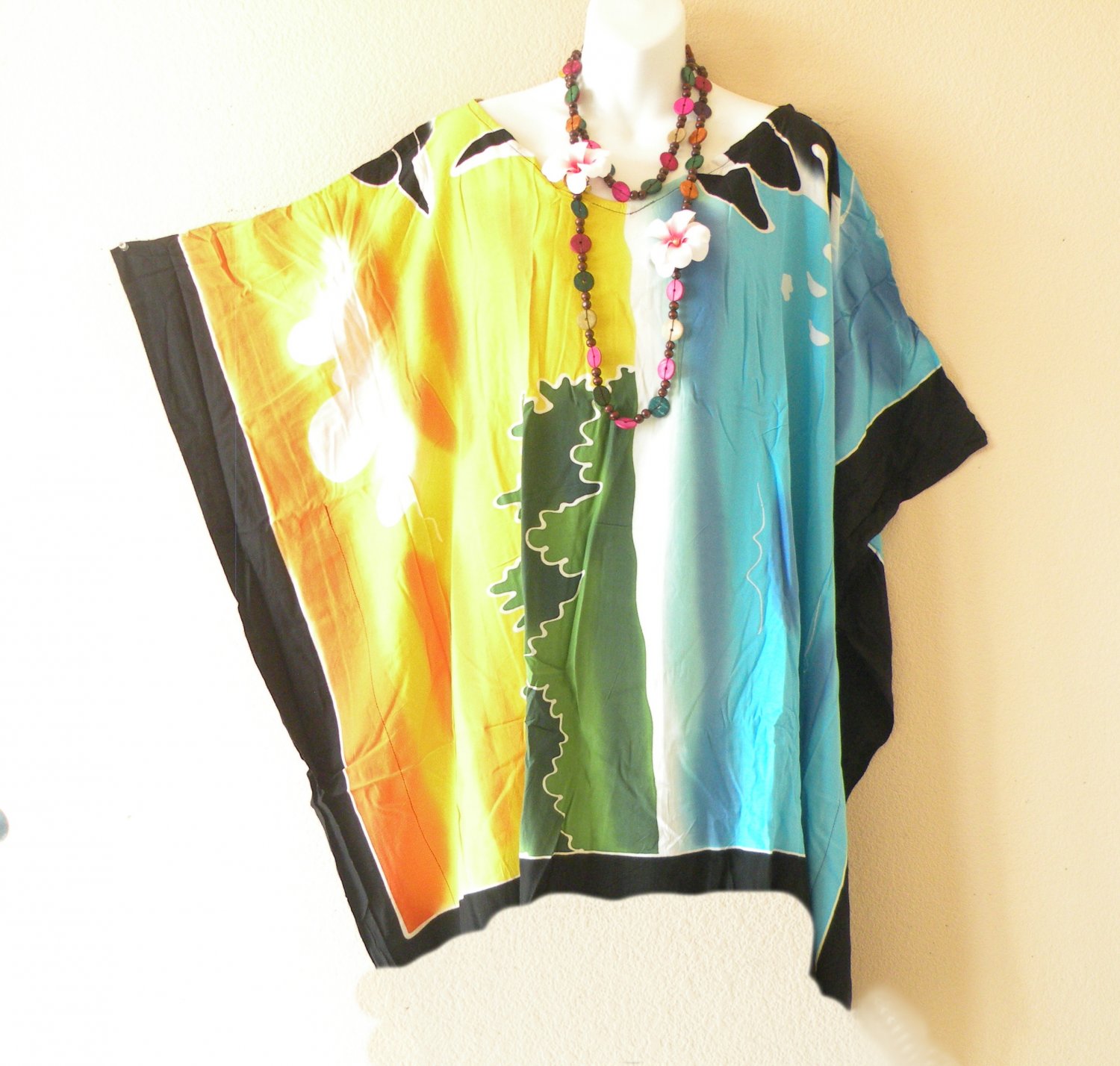 KB89 Dolphin Hand Painted Boho Kaftan Poncho Hippy Women Blouse Top S to 5X