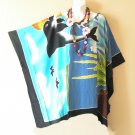 KB91 Dolphin Hand Painted Women Plus Kaftan Poncho Tunic Women Blouse Top up to 5X