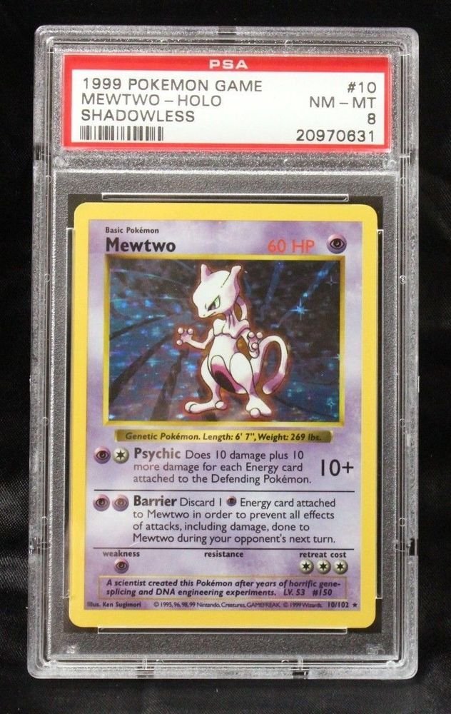 Pokemon Card Shadowless Mewtwo 10102 Base Set Psa Graded 8 Near Mintmint 