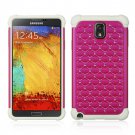 SAMSUNG GALAXY NOTE3 HYBRID STUDDED DIAMOND BLING CASE WHITE SKIN+HOT PINK USA