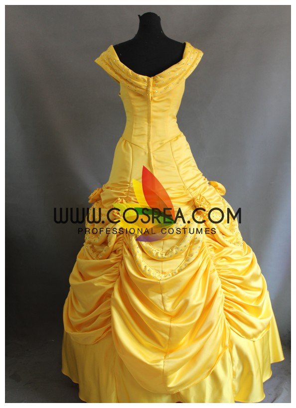 Cosrea Beauty And Beast Belle Light Gold Satin Cosplay Costume