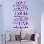 Love Inspirational Quotes Art Vinyl Wall Sticker, Home Wall Decal