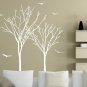 Large Twin Tree Branches & Birds Art Vinyl Wall Sticker, Wall Decal