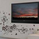 Large Vine Flowers with Butterflies Wall Art Vinyl Sticker
