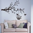Large 'Tree Branch with Birds & Cage' Wall Art Vinyl Sticker, Wall Decal