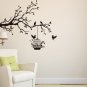 Large 'Tree Branch with Birds & Cage' Wall Art Vinyl Sticker, Wall Decal