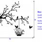 Large 'Tree Branch with Birds & Cage' Wall Art Vinyl Sticker, Wall Decal