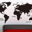 'Large World Map' Wall Art Vinyl Sticker, Home DIY Wall Art Decal