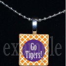 GO TIGERS Orange & Purple Mascot Team School Jersey Pendant Necklace or Keychain