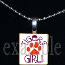 TIGERS GIRL Orange & Purple Mascot Team School Pendant Necklace or Keychain