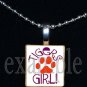 TIGERS GIRL Orange & Purple Mascot Team School Pendant Necklace or Keychain