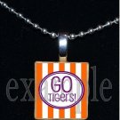 GO TIGERS Orange & Purple Mascot Team Jersey School Pendant Necklace or Keychain