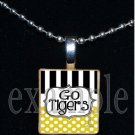 GO TIGERS Black & Gold Mascot Team School Jersey Pendant Necklace or Keychain