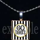 GO TIGERS Black & Gold Mascot Team School Jersey Pendant Necklace or Keychain
