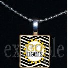 GO TIGERS Black & Gold Mascot Team School Jersey Pendant Necklace or Keychain