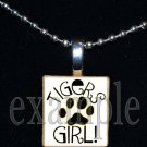 TIGERS GIRL Black & Gold Mascot Team School Pendant Necklace or Keychain