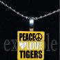 PEACE LOVE TIGERS Black & Gold Mascot Team Jersey School Pendant Necklace or Keychain