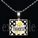 TIGERS GIRL Black & Gold Mascot Team School Pendant Necklace or Keychain