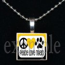 PEACE LOVE TIGERS Black & Gold Mascot Team School Jersey Pendant Necklace or Keychain