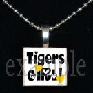 TIGERS GIRL Black & Gold Mascot Team School Pendant Necklace or Keychain