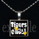 TIGERS GIRL Black & Gold Mascot Team School Pendant Necklace or Keychain