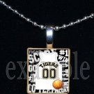 TIGERS PERSONALIZED BASKETBALL JERSEY Black & Gold Mascot School Team Pendant Necklace or Keychain