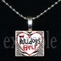 BULLDOGS GIRL Black & Red Team Mascot Pendant Necklace or Keychain