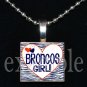 BRONCOS GIRL Navy, White & Orange Team Mascot Pendant Necklace or Keychain
