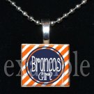 BRONCOS GIRL Navy, White & Orange Team Mascot Pendant Necklace or Keychain