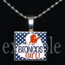 BRONCOS GIRL Navy, White & Orange Team Mascot Pendant Necklace or Keychain