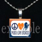PEACE LOVE BRONCOS Navy, White & Orange Team Mascot Pendant Necklace or Keychain