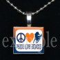 PEACE LOVE BRONCOS Navy, White & Orange Team Mascot Pendant Necklace or Keychain