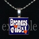 BRONCOS GIRL Navy, White & Orange Team Mascot Pendant Necklace or Keychain