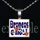 BRONCOS GIRL Navy, White & Orange Team Mascot Pendant Necklace or Keychain