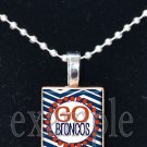 GO BRONCOS Navy, White & Orange Team Mascot Pendant Necklace or Keychain