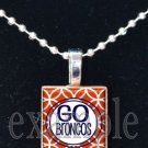 GO BRONCOS Navy, White & Orange Team Mascot Pendant Necklace or Keychain