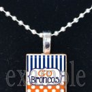 GO BRONCOS Navy, White & Orange Team Mascot Pendant Necklace or Keychain