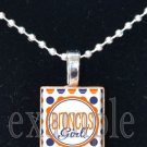 BRONCOS GIRL Navy, White & Orange Team Mascot Pendant Necklace or Keychain