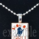 BRONCOS GIRL Navy, White & Orange Team Mascot Pendant Necklace or Keychain