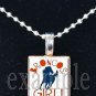 BRONCOS GIRL Navy, White & Orange Team Mascot Pendant Necklace or Keychain